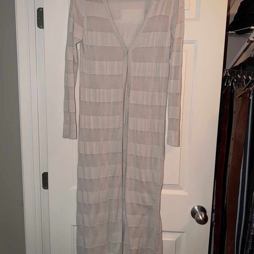 CAbi Long Open-Front Ribbed Maxi Cardigan Duster
